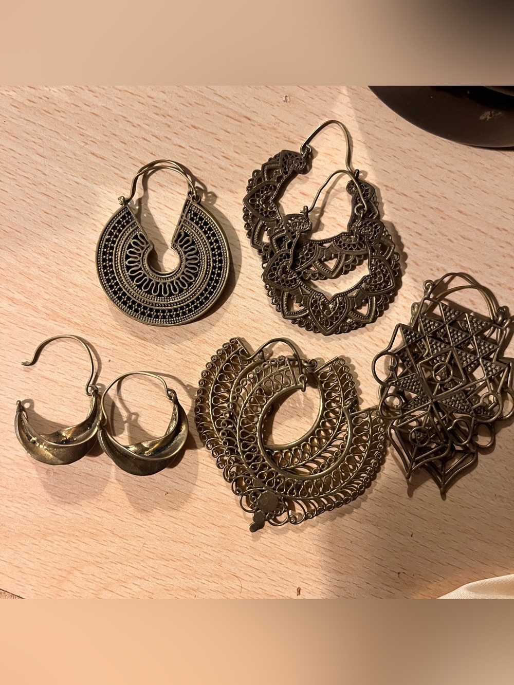 Bohemian Hoop Earrings in Antiqued Brass Cool boho brass earings 5 pcs set